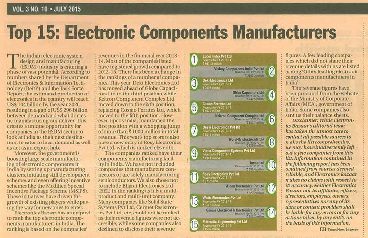 Deki ranked 3rd largest component manufacturer